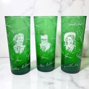 VTG Anchor Hocking Forest Green Glasses Stars of The Midwestern Hayride Set of 3
